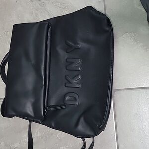 DKNY Tilly Logo Embossed Medium Foldover Black Backpack. Brand New No Tag